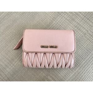 Authentic Miu Miu Matelasse - Pink Blush Leather Trifold Wallet